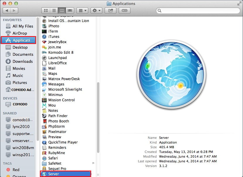 Mac OS X Mavericks Open Server App