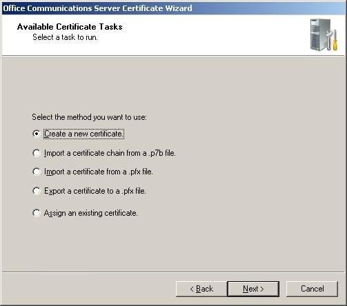 Available Certificate Tasks in MS Server