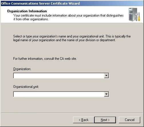 Organization Information in Communications Server