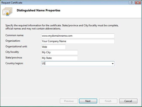 IIS 7 SSL Distinguished Name Properties