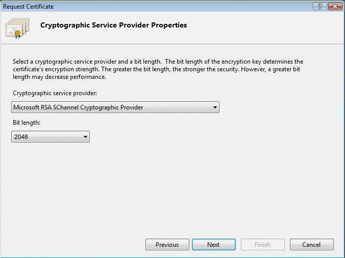 IIS 7 SSL Cryptographic Service Provider Properties