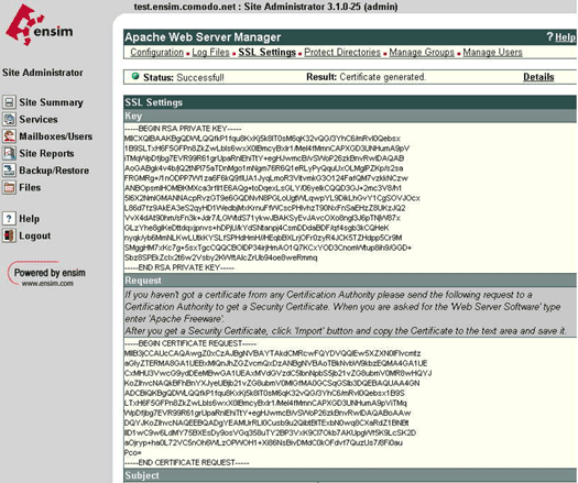 SSL Settings for Apache Web Server Manager