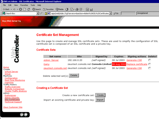 Certificate Set Management